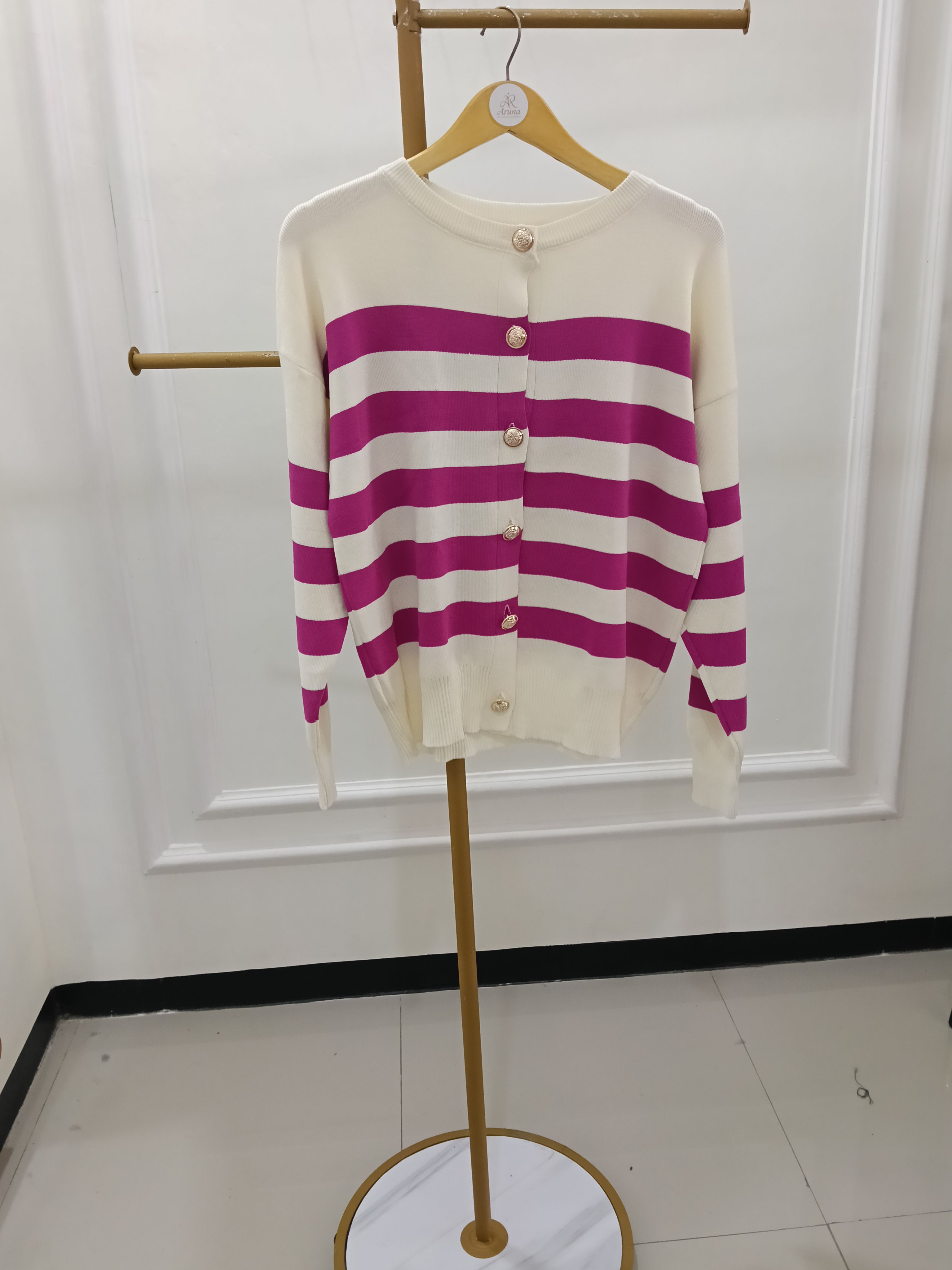 Knit kancing salur pink